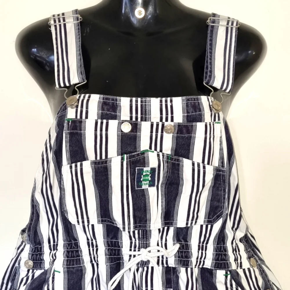French star overalls, vintage, 90's,blue denim look & white stripes, size L - Picture 1 of 13